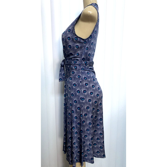 Tory Burch Dress Theona Peacock V Neck Sleeveless Blue Purple Silk Jersey Midi L - Picture 8 of 10